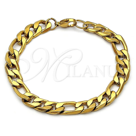 Pulsera Básica 03.257.0002.09 Acero Inoxidable, Diseño de Figaro, Pulido, Tono Dorado (Thickness, 9 Inches Length)