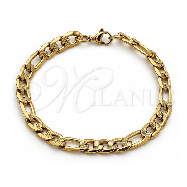 Pulsera Básica 03.257.0003.09 Acero Inoxidable, Diseño de Pave Figaro, Diamantado, Tono Dorado (Grosor 07.5 MM, 9 Pulgadas de Largo)