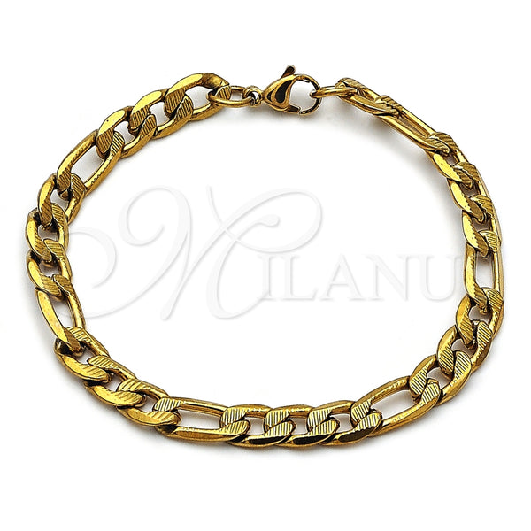 Pulsera Básica 03.257.0003.09 Acero Inoxidable, Diseño de Pave Figaro, Diamantado, Tono Dorado (Thickness, 9 Inches Length)