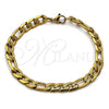 Pulsera Básica 03.257.0003.09 Acero Inoxidable, Diseño de Pave Figaro, Diamantado, Tono Dorado (Thickness, 9 Inches Length)