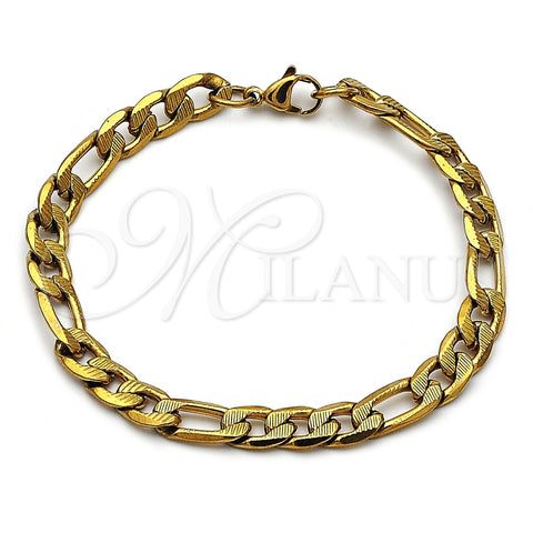Pulsera Básica 03.257.0003.09 Acero Inoxidable, Diseño de Pave Figaro, Diamantado, Tono Dorado (Thickness, 9 Inches Length)