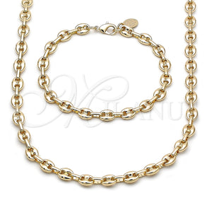 Collar y Pulsera 06.63.0299 Oro Laminado, Diseño de Puff Mariner, Pulido, Tono Dorado