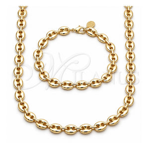 Collar y Pulsera 06.63.0300.24 Oro Laminado, Diseño de Puff Mariner, Pulido, Tono Dorado