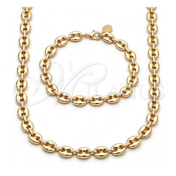 Collar y Pulsera 06.63.0300.24 Oro Laminado, Diseño de Puff Mariner, Pulido, Tono Dorado