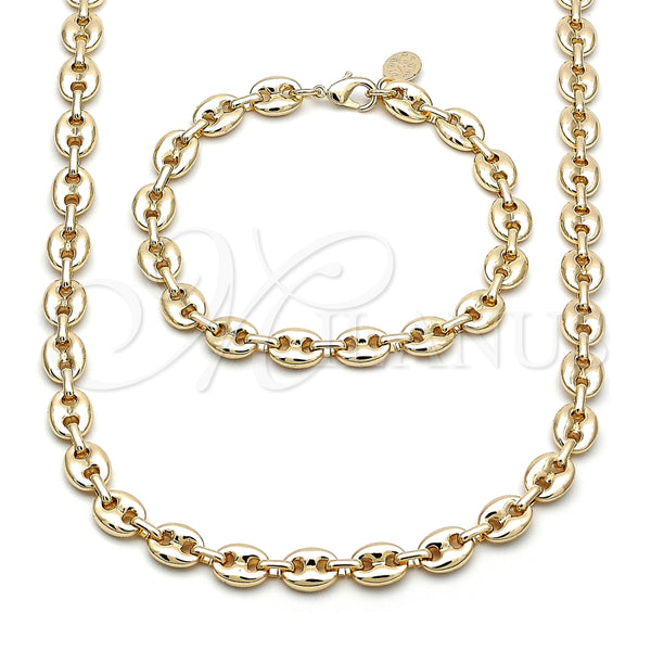 Collar y Pulsera 06.63.0300 Oro Laminado, Diseño de Puff Mariner, Pulido, Tono Dorado