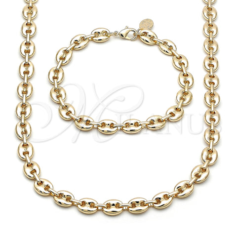 Collar y Pulsera 06.63.0300 Oro Laminado, Diseño de Puff Mariner, Pulido, Tono Dorado