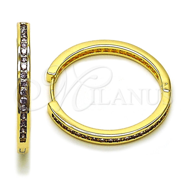 Argolla Huggie 02.195.0297.1.30 Oro Laminado, con Zirconia Cubica Amatista, Pulido, Tono Dorado