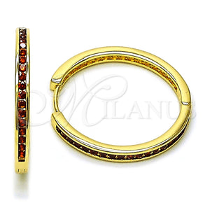 Argolla Huggie 02.195.0297.2.30 Oro Laminado, con Granate Zirconia Cubica, Pulido, Tono Dorado