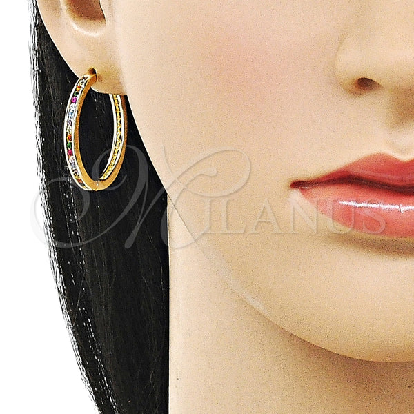 Argolla Huggie 02.195.0297.3.30 Oro Laminado, con Multicolor Zirconia Cubica, Pulido, Tono Dorado