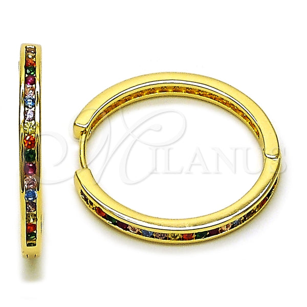 Argolla Huggie 02.195.0297.3.30 Oro Laminado, con Multicolor Zirconia Cubica, Pulido, Tono Dorado