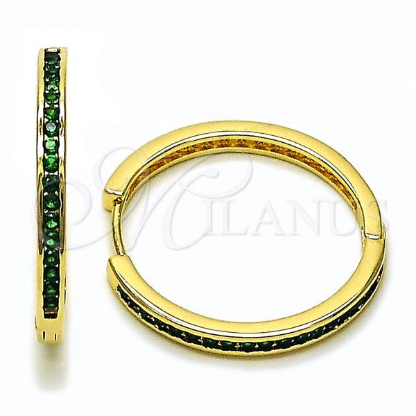 Argolla Huggie 02.195.0297.4.30 Oro Laminado, con Zirconia Cubica Verde, Pulido, Tono Dorado
