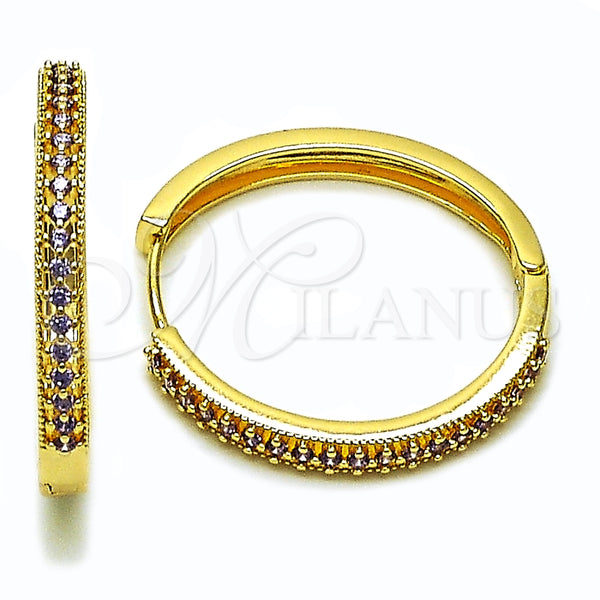 Argolla Huggie 02.195.0300.1.30 Oro Laminado, con Amatista Zirconia Cubica, Pulido, Tono Dorado