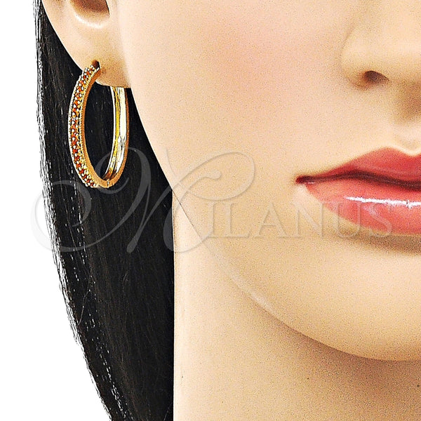 Argolla Huggie 02.195.0300.2.30 Oro Laminado, con Granate Zirconia Cubica, Pulido, Tono Dorado