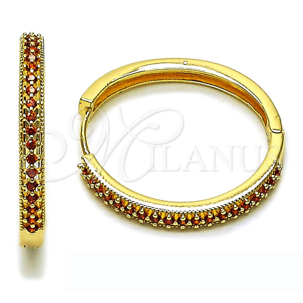 Argolla Huggie 02.195.0300.2.30 Oro Laminado, con Granate Zirconia Cubica, Pulido, Tono Dorado