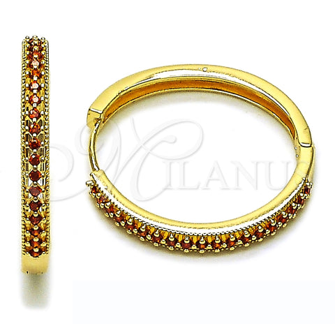Argolla Huggie 02.195.0300.2.30 Oro Laminado, con Granate Zirconia Cubica, Pulido, Tono Dorado