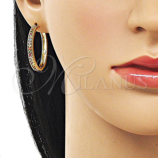 Argolla Huggie 02.195.0300.3.30 Oro Laminado, con Multicolor Zirconia Cubica, Pulido, Tono Dorado