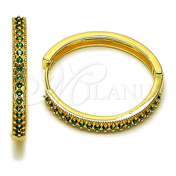 Argolla Huggie 02.195.0300.4.30 Oro Laminado, con Zirconia Cubica Verde, Pulido, Tono Dorado