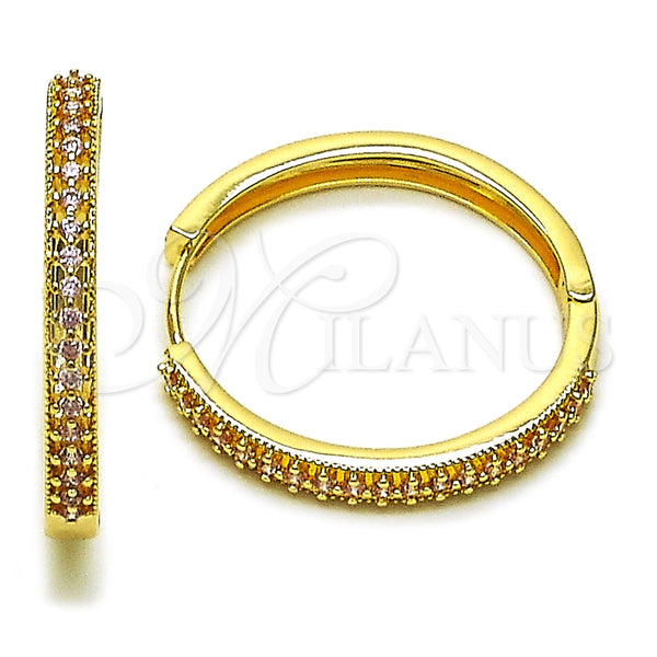 Argolla Huggie 02.195.0300.5.30 Oro Laminado, con Rosado Zirconia Cubica, Pulido, Tono Dorado