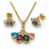 Juego de Arete y Dije de Adulto 10.283.0029 Oro Laminado, Diseño de Gota, con Zirconia Cubica Multicolor y Blanca, Pulido, Tono Dorado