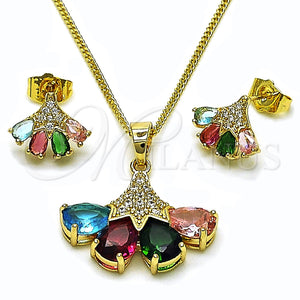 Juego de Arete y Dije de Adulto 10.283.0029 Oro Laminado, Diseño de Gota, con Multicolor and Blanca Zirconia Cubica, Pulido, Tono Dorado