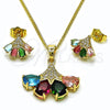 Juego de Arete y Dije de Adulto 10.283.0029 Oro Laminado, Diseño de Gota, con Multicolor and Blanca Zirconia Cubica, Pulido, Tono Dorado