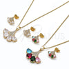 Juego de Arete y Dije de Adulto 10.283.0029 Oro Laminado, Diseño de Gota, con Multicolor and Blanca Zirconia Cubica, Pulido, Tono Dorado