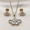 Juego de Arete y Dije de Adulto 10.283.0029.1 Oro Laminado, Diseño de Gota, con Blanca Zirconia Cubica, Pulido, Tono Dorado