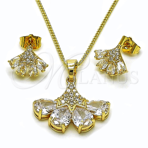 Juego de Arete y Dije de Adulto 10.283.0029.1 Oro Laminado, Diseño de Gota, con Blanca Zirconia Cubica, Pulido, Tono Dorado