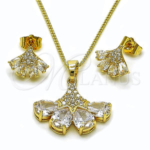 Juego de Arete y Dije de Adulto 10.283.0029.1 Oro Laminado, Diseño de Gota, con Blanca Zirconia Cubica, Pulido, Tono Dorado