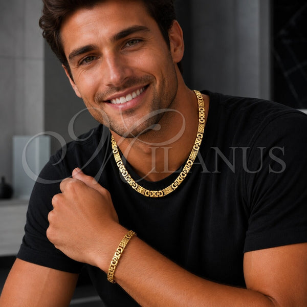 Collar y Pulsera 06.116.0007.1.22 Acero Inoxidable, Diseño de Infinito, Pulido, Tono Dorado
