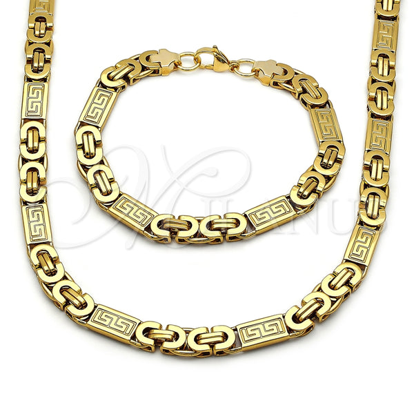 Collar y Pulsera 06.116.0009.1.22 Acero Inoxidable, Diseño de Llave Griega, Pulido, Tono Dorado