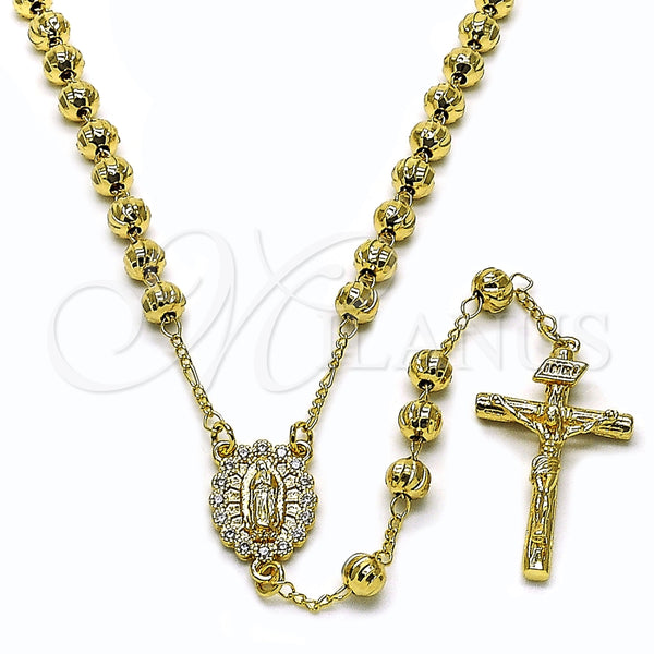 Rosario Mediano 09.253.0081.26 Oro Laminado, Diseño de Guadalupe y Crucifijo, con Blanca Zirconia Cubica, Diamantado, Tono Dorado