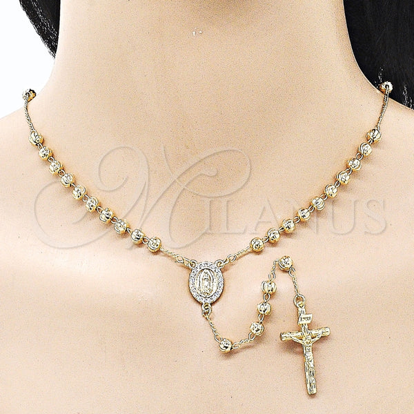Rosario Mediano 09.253.0082.26 Oro Laminado, Diseño de Guadalupe y Crucifijo, con Blanca Zirconia Cubica, Diamantado, Tono Dorado