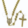Rosario Mediano 09.253.0082.26 Oro Laminado, Diseño de Guadalupe y Crucifijo, con Blanca Zirconia Cubica, Diamantado, Tono Dorado