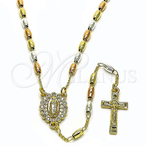 Rosario Fino 09.253.0083.24 Oro Laminado, Diseño de Guadalupe y Crucifijo, con Zirconia Cubica Blanca, Pulido, Tres Tonos