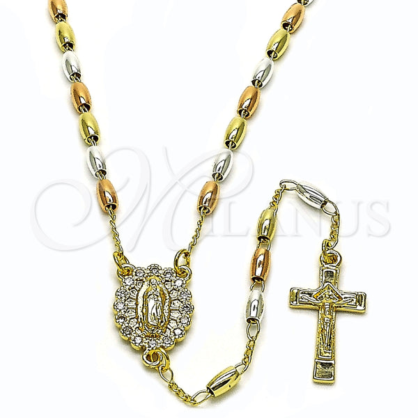 Rosario Fino 09.253.0083.24 Oro Laminado, Diseño de Guadalupe y Crucifijo, con Zirconia Cubica Blanca, Pulido, Tres Tonos