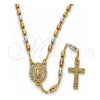 Rosario Fino 09.253.0083.24 Oro Laminado, Diseño de Guadalupe y Crucifijo, con Zirconia Cubica Blanca, Pulido, Tres Tonos