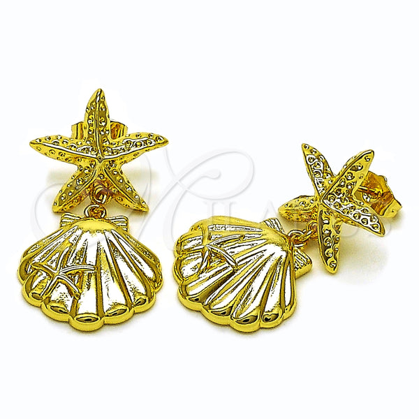 Arete Dormilona 02.156.0714 Oro Laminado, Diseño de Concha y Estrella, Pulido, Tono Dorado