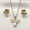 Juego de Arete y Dije de Adulto 10.156.0535 Oro Laminado, Diseño de Abeja, con Blanca and Granate Zirconia Cubica, Pulido, Tono Dorado
