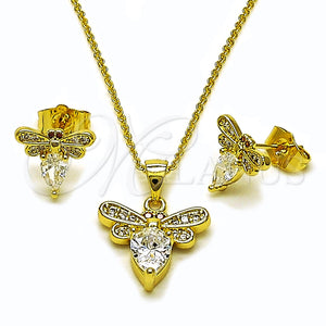 Juego de Arete y Dije de Adulto 10.156.0535 Oro Laminado, Diseño de Abeja, con Blanca and Granate Zirconia Cubica, Pulido, Tono Dorado
