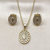 Juego de Arete y Dije de Adulto 10.156.0536 Oro Laminado, Diseño de Guadalupe y Corazón, con Blanca Micro Pave, Pulido, Tono Dorado