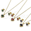 Juego de Arete y Dije de Adulto 10.156.0539.2 Oro Laminado, Diseño de Corazón y Cluster, con Zirconia Cubica Zafiro Azul y Blanca, Pulido, Tono Dorado
