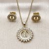 Juego de Arete y Dije de Adulto 10.156.0543 Oro Laminado, Diseño de Guadalupe, con Blanca Zirconia Cubica, Pulido, Tono Dorado