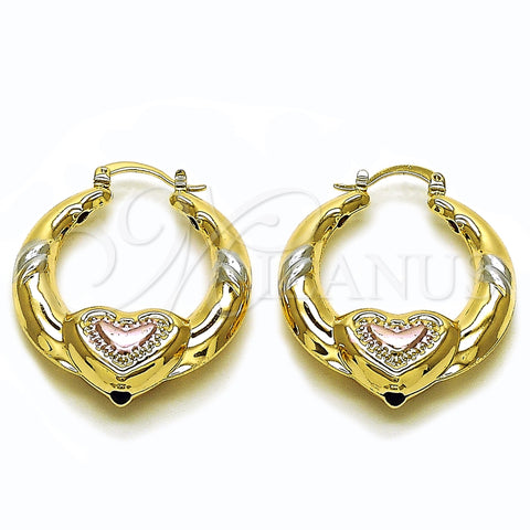 Argolla Mediana 02.170.0507.35 Oro Laminado, Diseño de Corazón y Hueco, Pulido, Tres Tonos