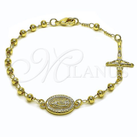 Pulsera Elegante 03.213.0350.08 Oro Laminado, Diseño de Guadalupe y Cruz, Pulido, Tono Dorado (Grosor 04 MM, 8 Pulgadas de Largo)