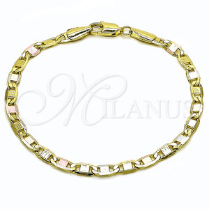 Pulsera Básica 03.213.0351.08 Oro Laminado, Diseño de Mariner, Pulido, Tres Tonos (Grosor 04 MM, 8 Pulgadas de Largo)