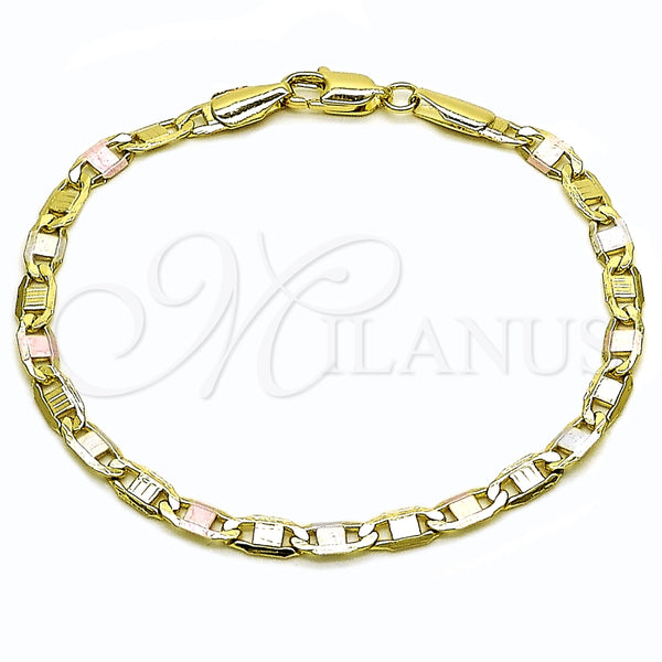 Pulsera Básica 03.213.0351.08 Oro Laminado, Diseño de Mariner, Pulido, Tres Tonos (Grosor 04 MM, 8 Pulgadas de Largo)