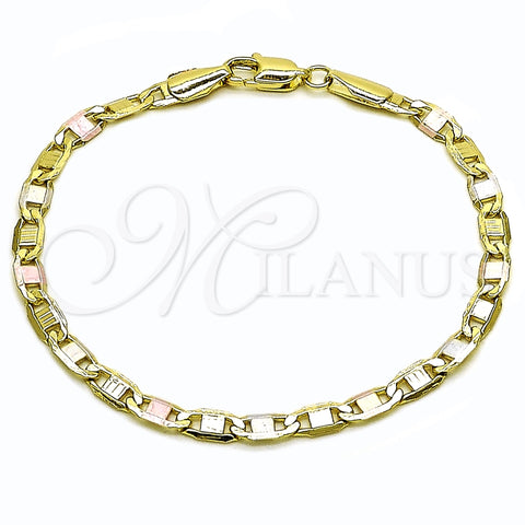 Pulsera Básica 03.213.0351.08 Oro Laminado, Diseño de Mariner, Pulido, Tres Tonos (Grosor 04 MM, 8 Pulgadas de Largo)