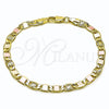 Pulsera Básica 03.213.0352.08 Oro Laminado, Diseño de Mariner, Diamantado, Tres Tonos (Grosor 05.3 MM, 8 Pulgadas de Largo)