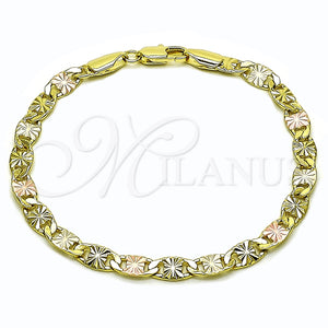 Pulsera Básica 03.213.0353.07 Oro Laminado, Diseño de Mariner, Diamantado, Tres Tonos (Grosor 05.3 MM, 8 Pulgadas de Largo)